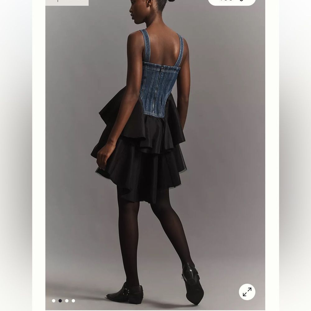 Anthropologie Pilcro Sleeveless Denim Bodice Tiered Mini Dress - Picture 3 of 7